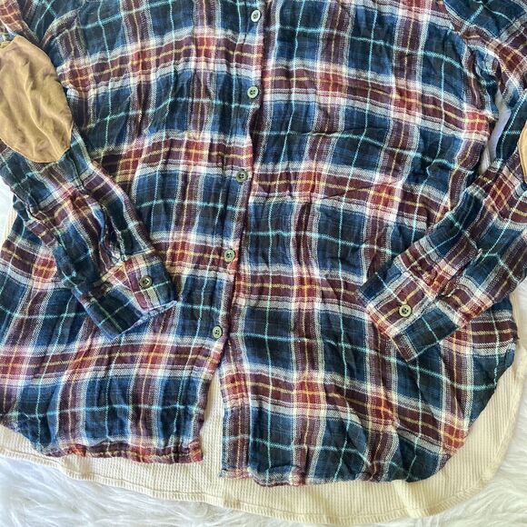 About A Girl Top Sz L Plaid Long Sleeve Button-Down Shirt Rayon Flannel Casual - Picture 3 of 9